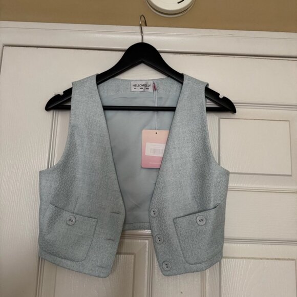 Hello Molly Cropped Vest Top - Light Blue - Picture 4 of 7